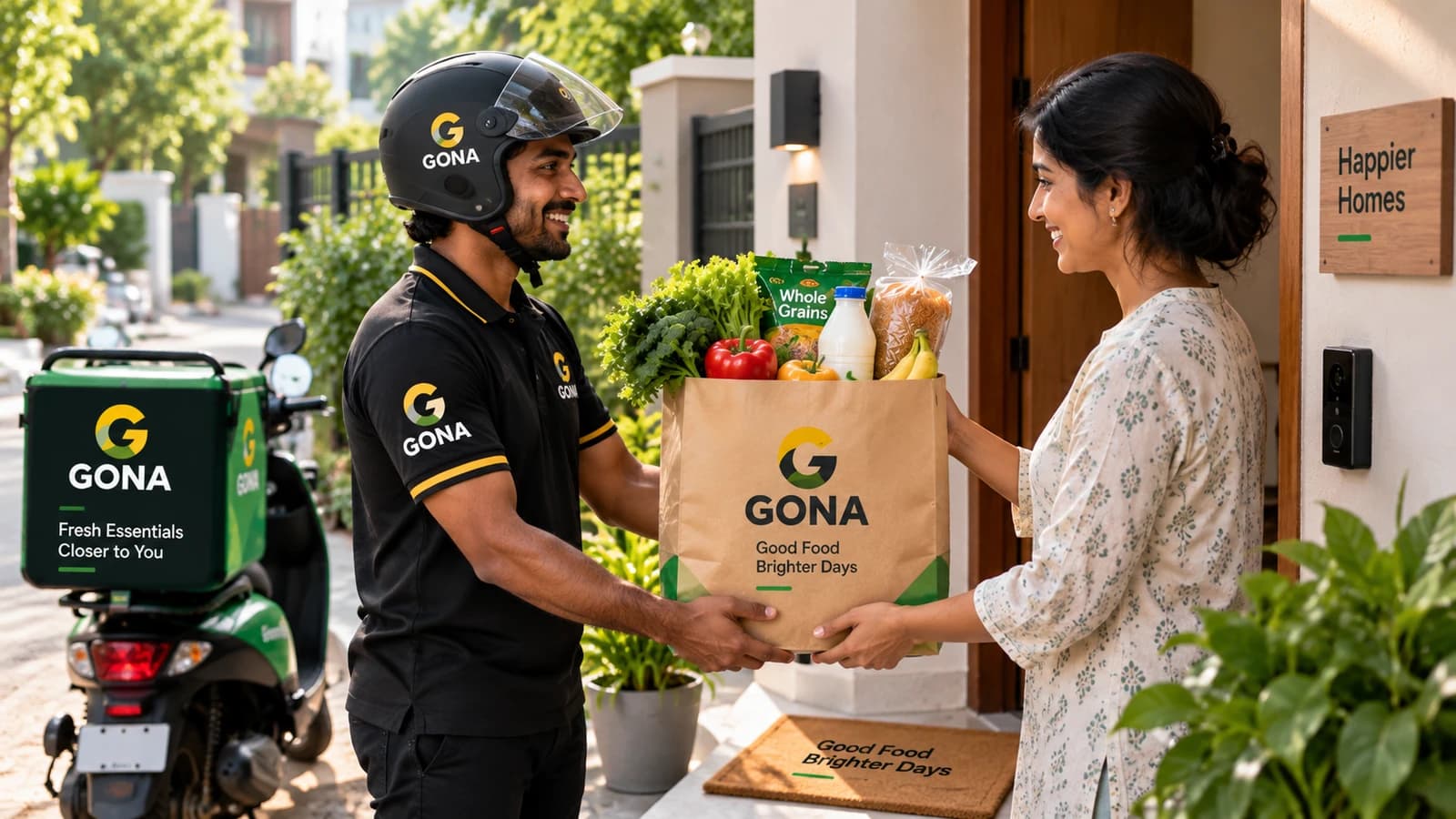 Grocery delivery arriving at the doorstep
